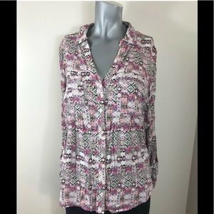 Anthro Maeve Button Front Blouse Roll Tab Sleeve